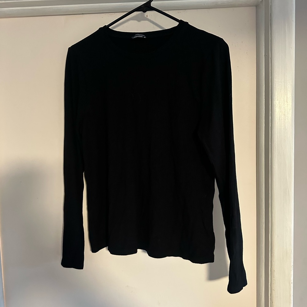 Splendid Black Ribbed Long Sleeve Top